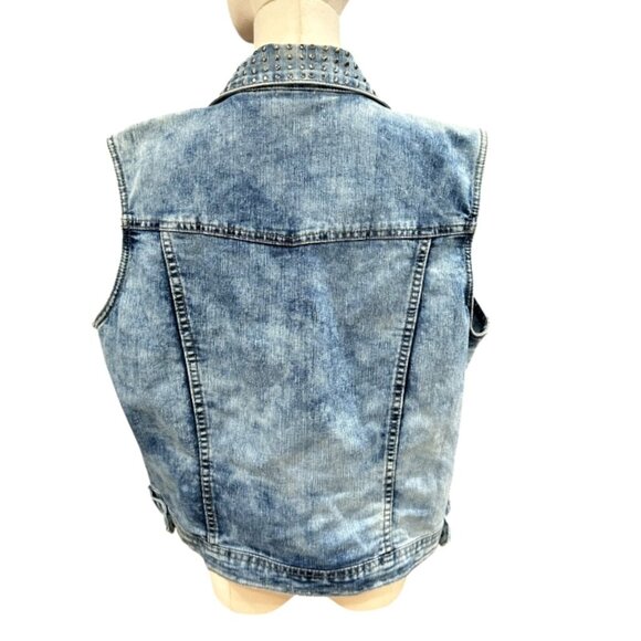 Cato Studded Denim Vest Size XL Collar Bling Button Front Grunge Edgy Y2K Style - Picture 5 of 10